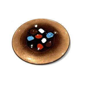 VINTAGE MCM MODERNIST DANISH STYLE COPPER ENAMEL ABSTRACT ART 2.5" PIN BROOCH EU